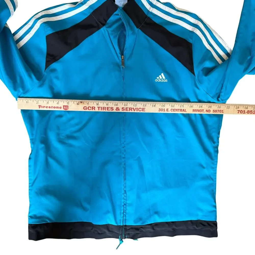 Adidas Jacket Women's Large Blue Black Track Windbreaker Warm Up Woven